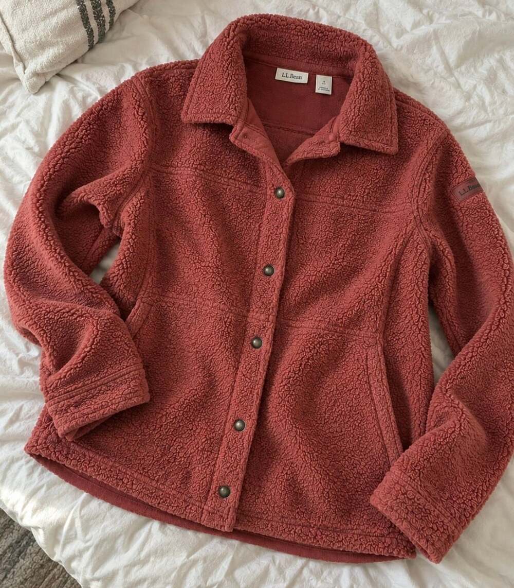 L.L. Bean Fleece Shirt Jacket Size S Rusty Red Button Down Sherpa Outdoor Jacket